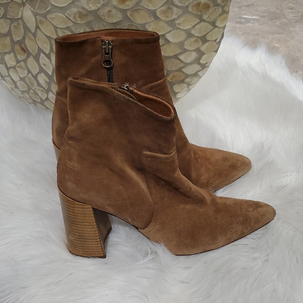 Pure Navy Chic Tan Suede Heeled Boots - Picture 8 of 15